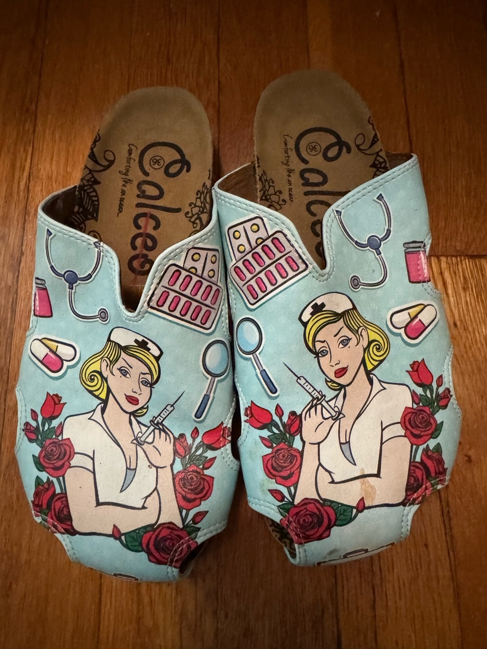 Calceo Nurse Girl Patterned Clogs Medical Theme 36
